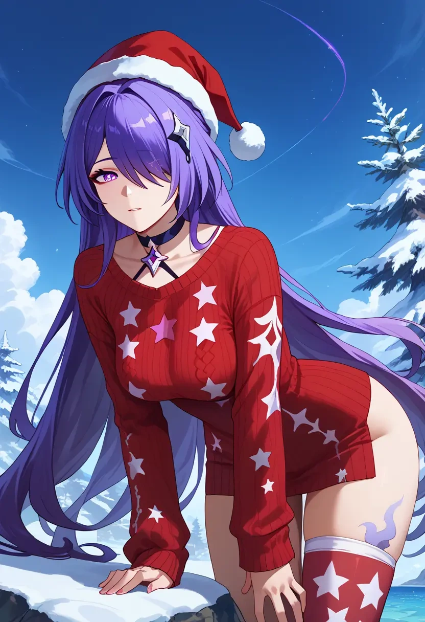 star rail,acheron,Christmas,sweater dress,stockings  - 