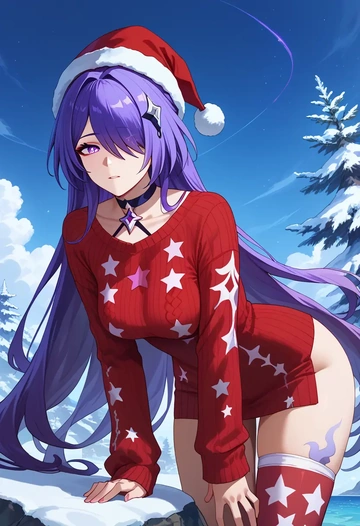 star rail,acheron,Christmas,sweater dress,stockings  - AI generated anime art