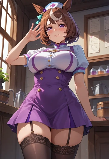 umamusume,admire_vega_(umamusume),nurse pantyhose,mini skirt, sexy  - AI generated anime art