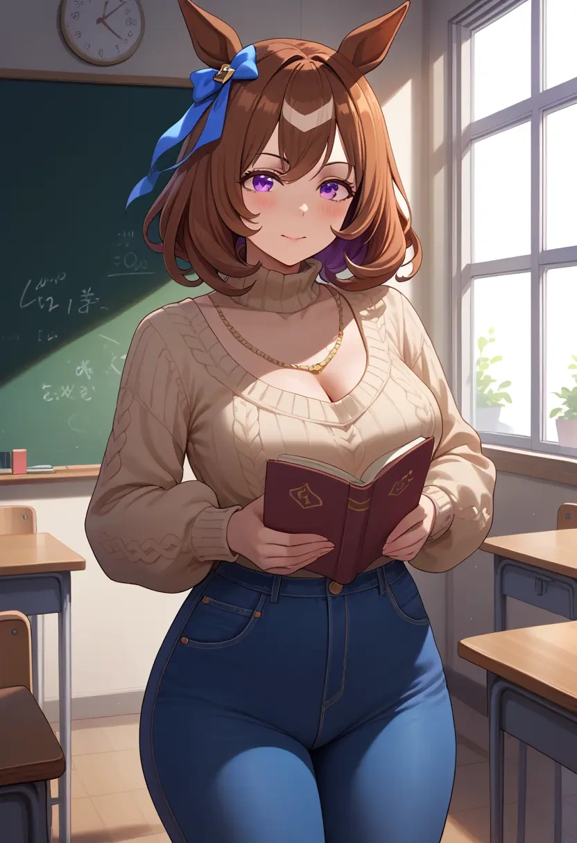 umamusume,admire_vega_(umamusume),teacher, sweater, jeans shorts  - 