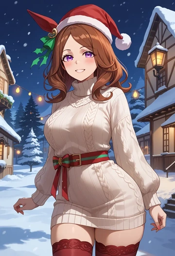 umamusume,admire_vega_(umamusume),Christmas,sweater dress,stockings  - AI generated anime art