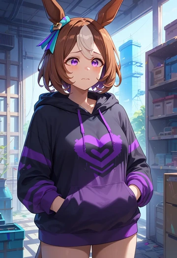 umamusume,admire_vega_(umamusume),oversized graphic hoodie,thigh-high socks,shorts  - AI generated anime art