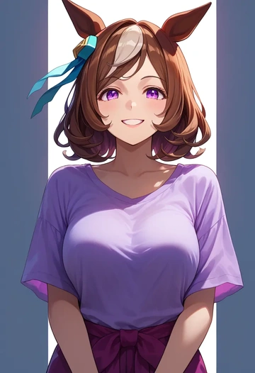 umamusume,admire_vega_(umamusume),tie-dye shirt,dolphin shorts  - AI generated anime art