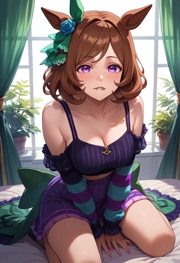 umamusume,admire_vega_(umamusume),long-sleeve striped tee,pleated skirt,fishnet stockings  - AI generated anime art