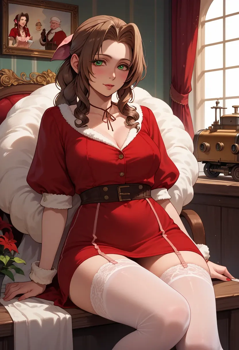 final_fantasy,aerith_gainsborough,Christmas,sexy, stockings,  - 