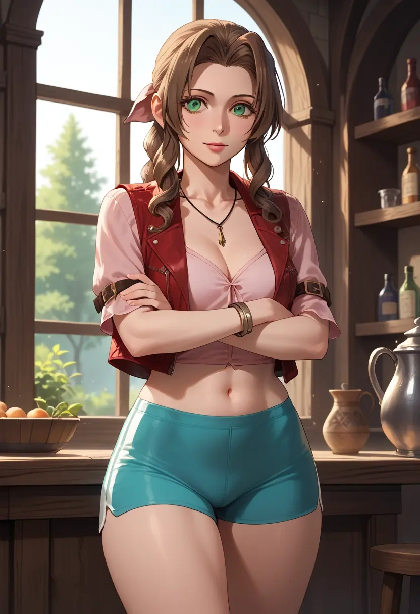 final_fantasy,aerith_gainsborough,yoga shorts  - 