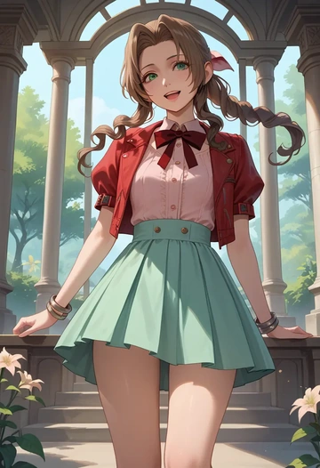 final_fantasy,aerith_gainsborough,spring,student uniform,blouse  - AI generated anime art