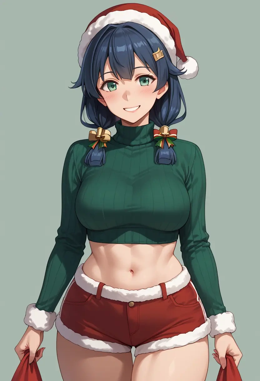 kantai_collection,agano_(kancolle),Christmas,red velvet shorts,turtleneck sweater  - 