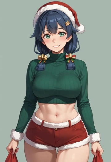 kantai_collection,agano_(kancolle),Christmas,red velvet shorts,turtleneck sweater  - AI generated anime art