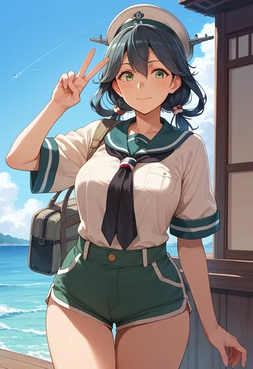 kantai_collection,agano_(kancolle),jogger shorts,oversized tank  - AI generated anime art