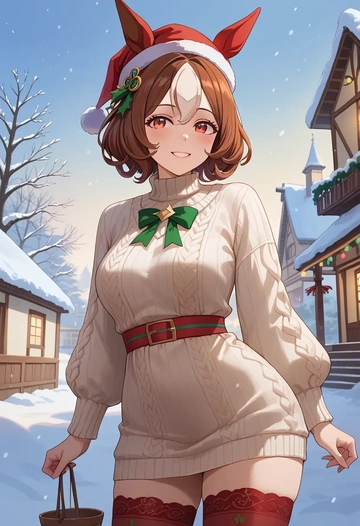 umamusume,agnes_tachyon_(umamusume),Christmas,sweater dress,stockings  - AI generated anime art