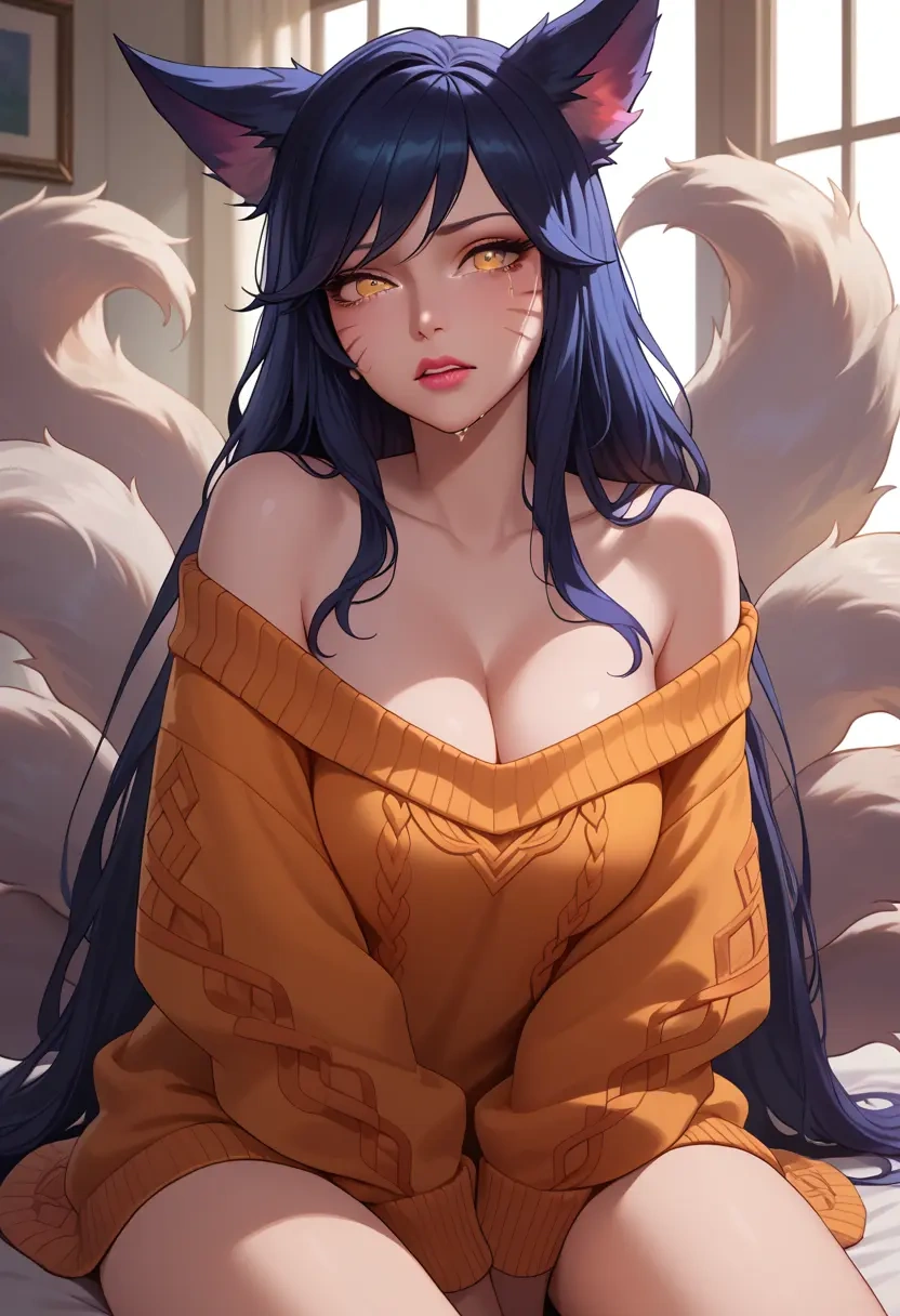 league_of_legends,ahri_(league_of_legends),orange,sweater  - 