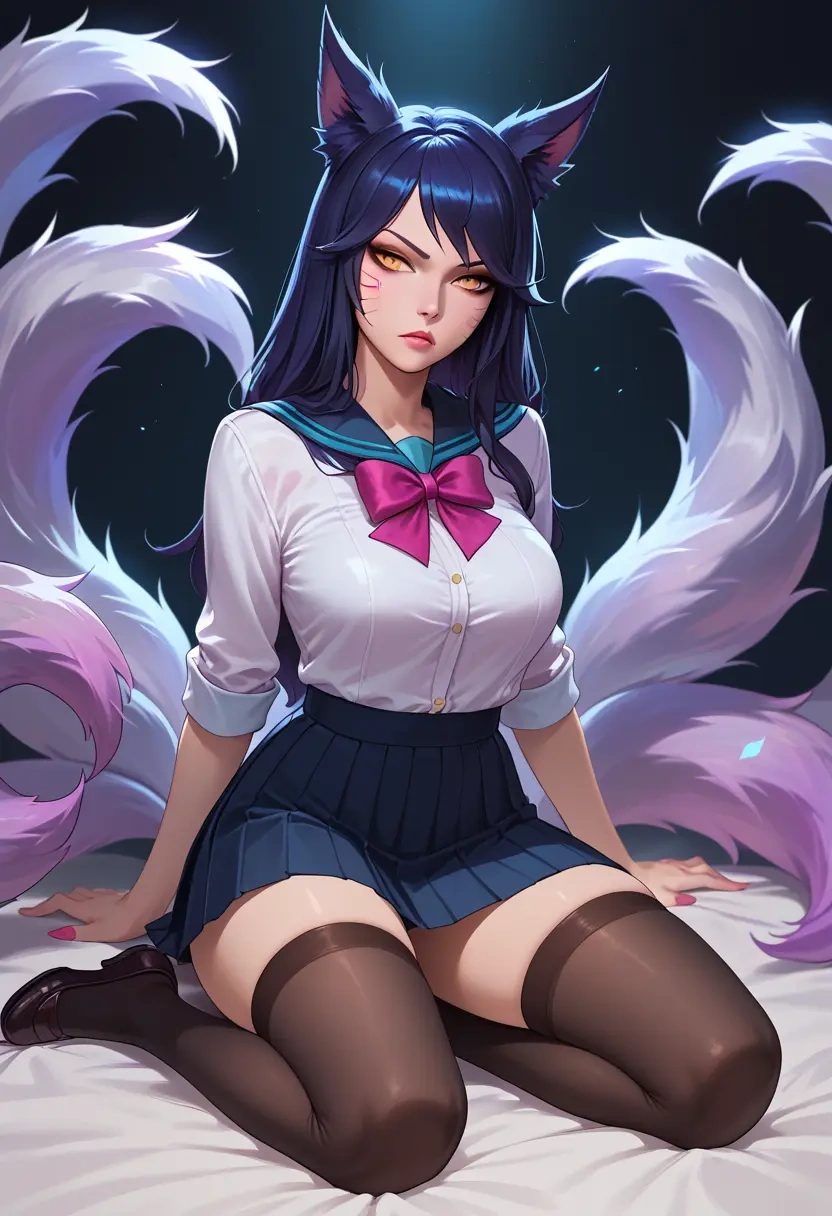 league_of_legends,ahri_(league_of_legends),jk uniform, stockings  - 