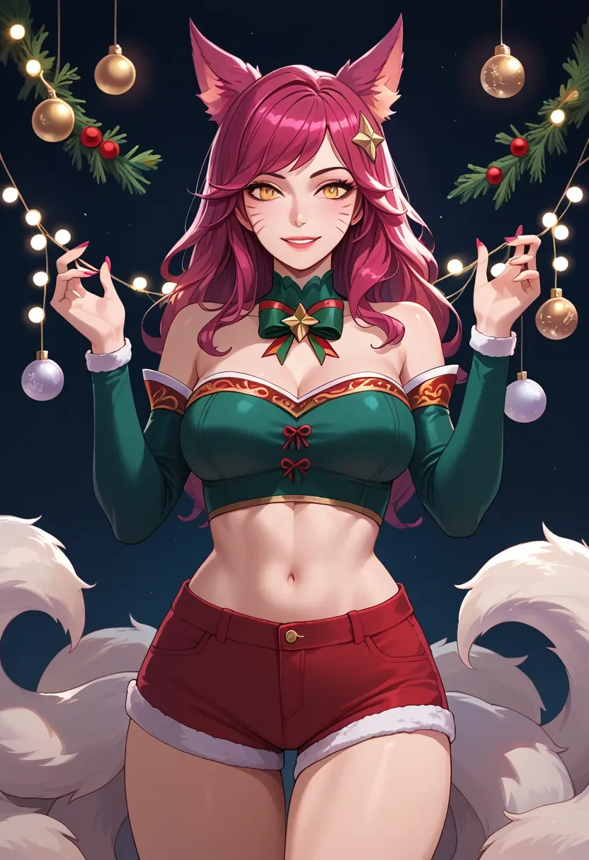 league_of_legends,ahri_(league_of_legends),Christmas,red velvet shorts  - 