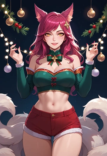 league_of_legends,ahri_(league_of_legends),Christmas,red velvet shorts  - AI generated anime art