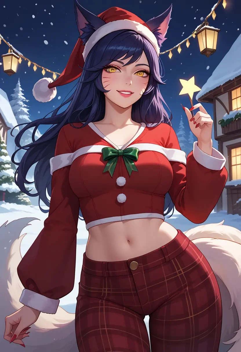 league_of_legends,ahri_(league_of_legends),Christmas,plaid trousers  - 