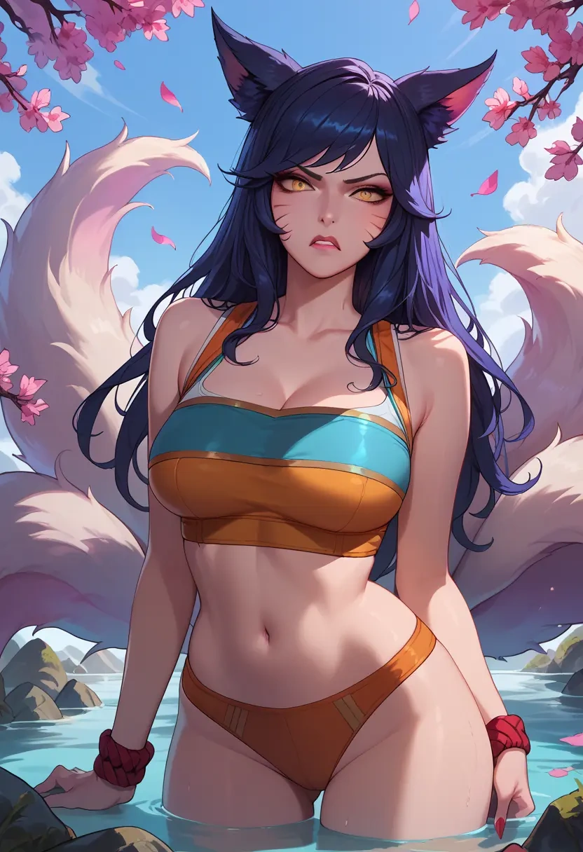 league_of_legends,ahri_(league_of_legends),sports crop,high-waisted shorts  - 