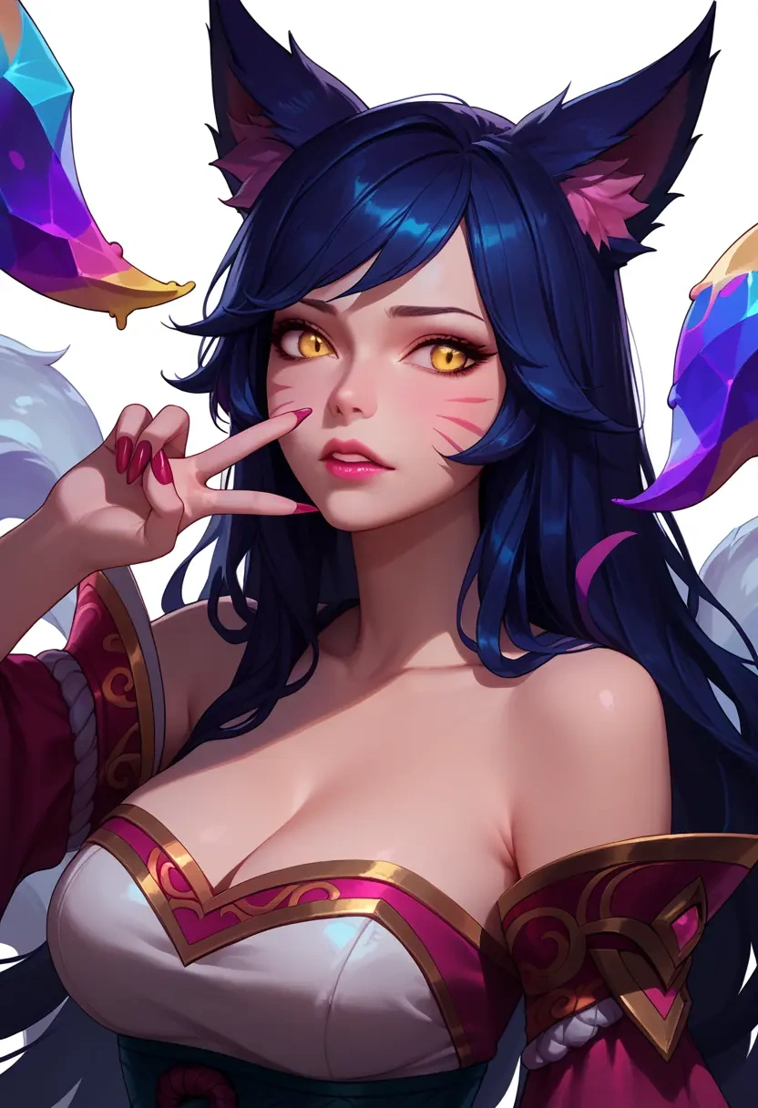 league_of_legends,ahri_(league_of_legends),paint-splatter blouse,dolphin shorts  - 