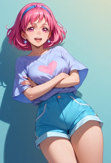 precure,aida_mana,graphic tee,shorts,sneakers  - AI generated anime art