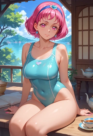 precure,aida_mana,racerback swimsuit,striped trim,name tag patch  - AI generated anime art