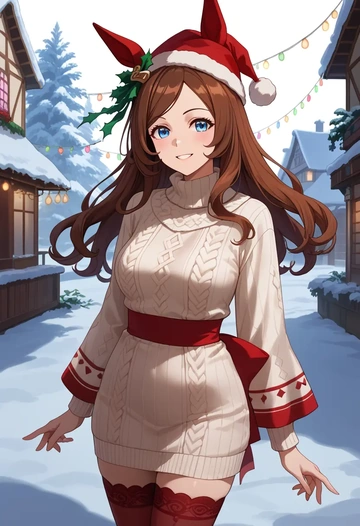 umamusume,air_groove_(umamusume),Christmas,sweater dress,stockings  - AI generated anime art