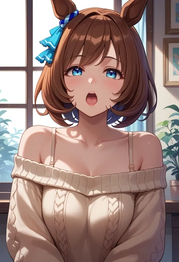 umamusume,air_groove_(umamusume),sweater,off-shoulder,collar  - AI generated anime art