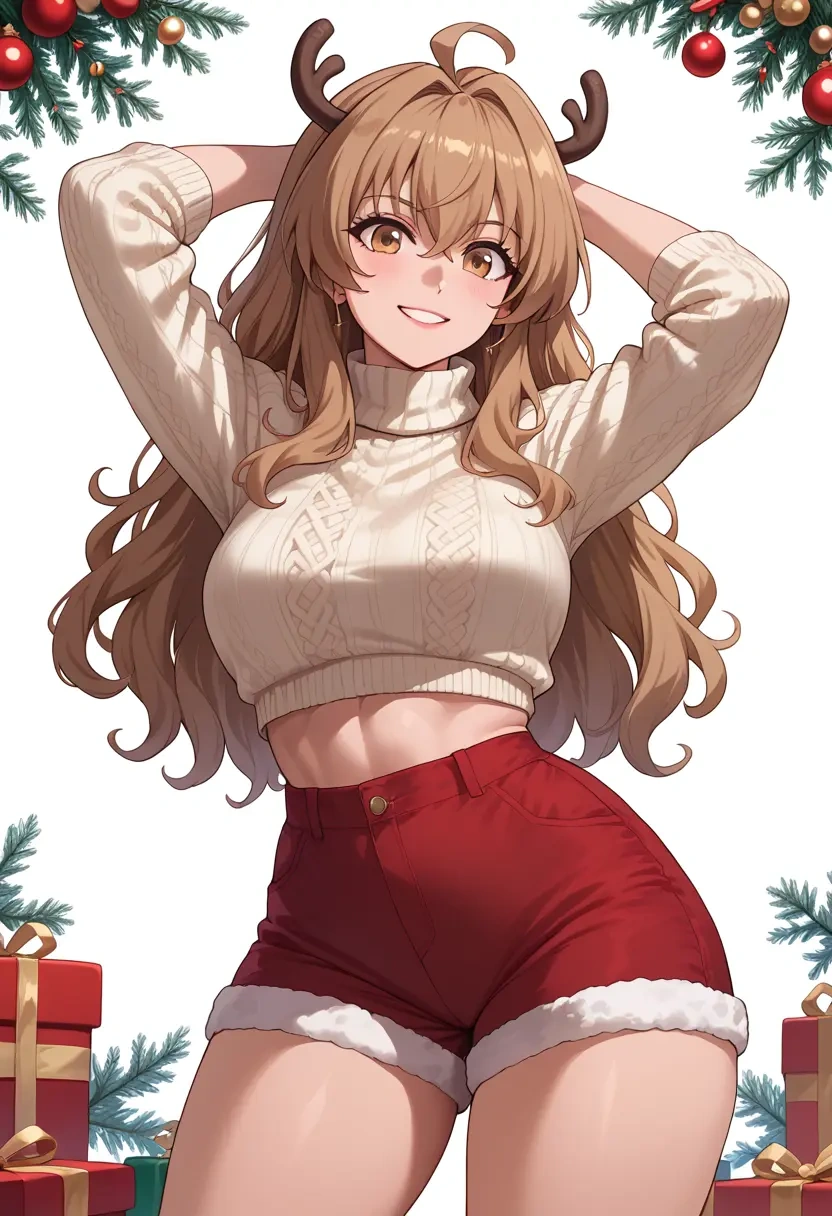 toradora!,aisaka_taiga,Christmas,red velvet shorts,turtleneck sweater  - 