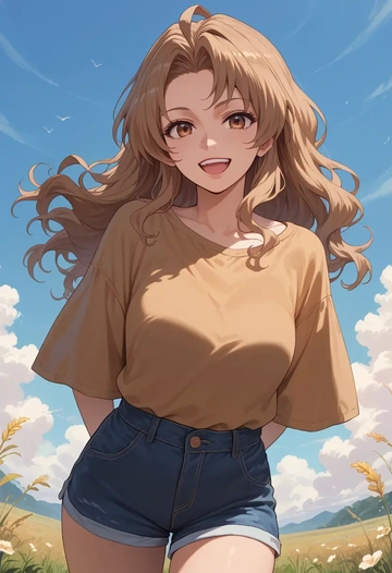 toradora!,aisaka_taiga,graphic tee,shorts,sneakers  - AI generated anime art