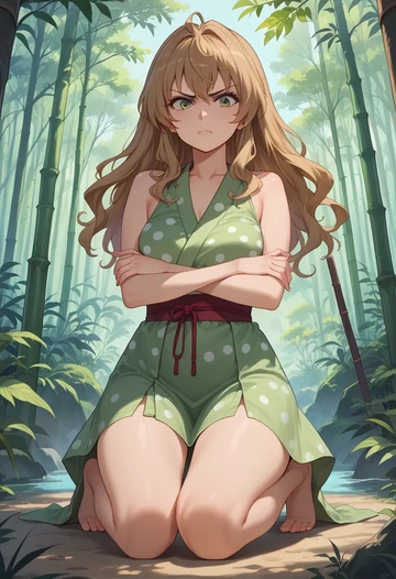 toradora!,aisaka_taiga,silk slip dress,polka dots  - AI generated anime art