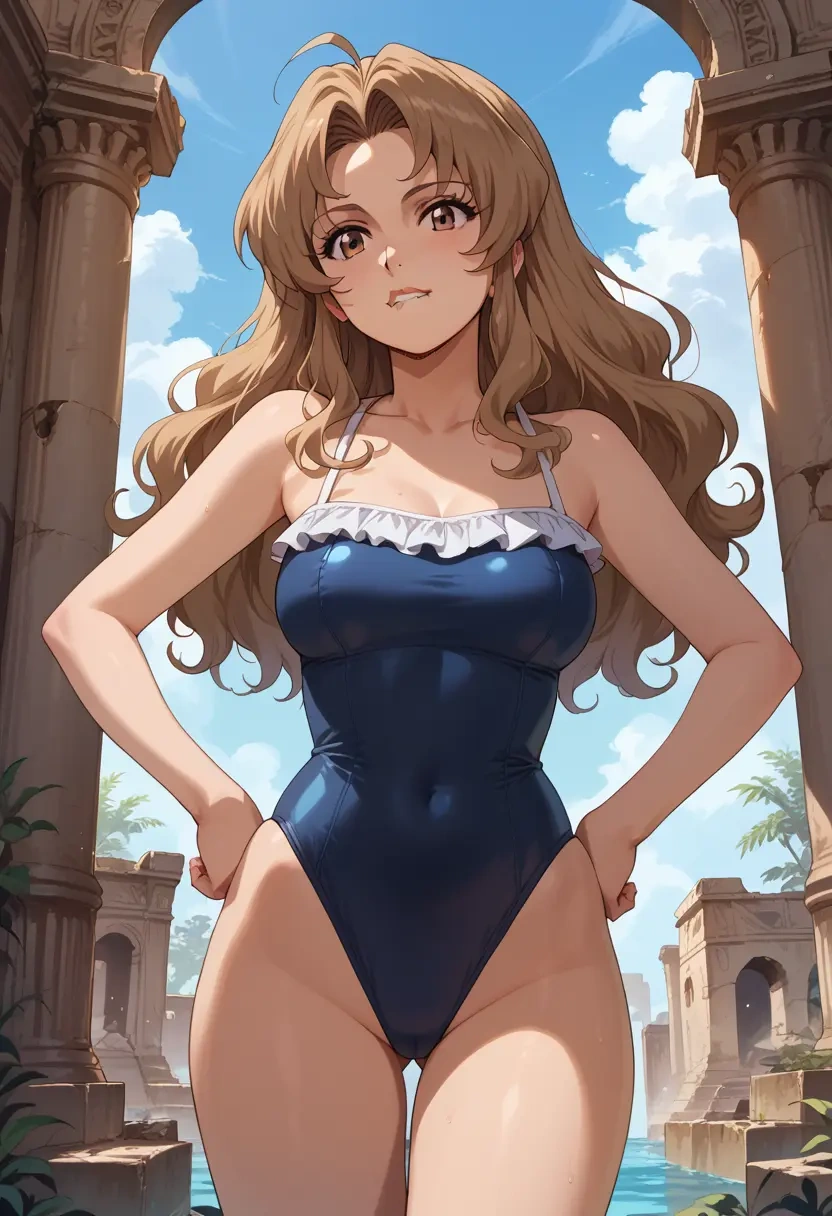 toradora!,aisaka_taiga,retro style swimsuit,frilled neckline,bow detail  - 