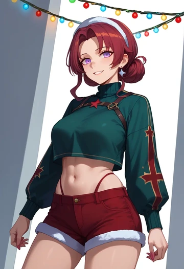 girls'_frontline,ak-12_(girls'_frontline),Christmas,red velvet shorts  - AI generated anime art