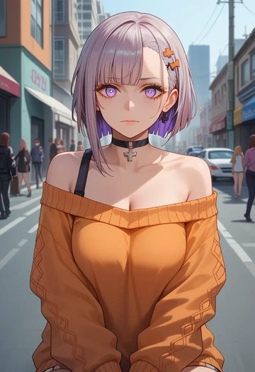 girls'_frontline,ak-12_(girls'_frontline),orange,sweater,choker  - AI generated anime art