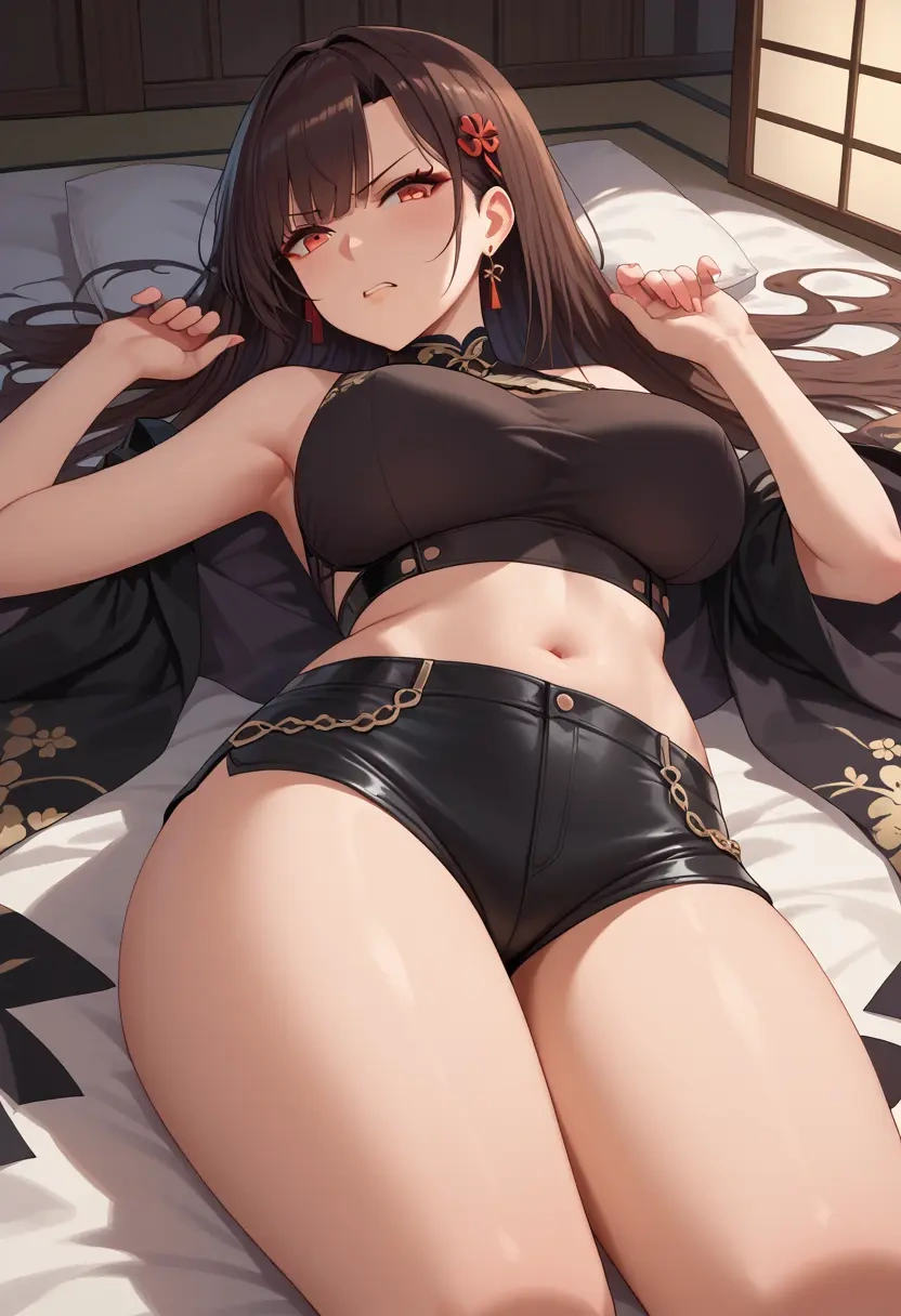 azur_lane,akagi_(azur_lane),leather,shorts,crop top  - 