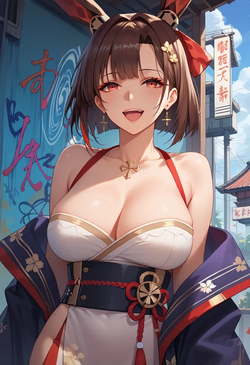 azur_lane,akagi_(azur_lane),neon graffiti top,dolphin shorts  - 