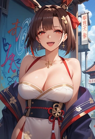 azur_lane,akagi_(azur_lane),neon graffiti top,dolphin shorts  - AI generated anime art