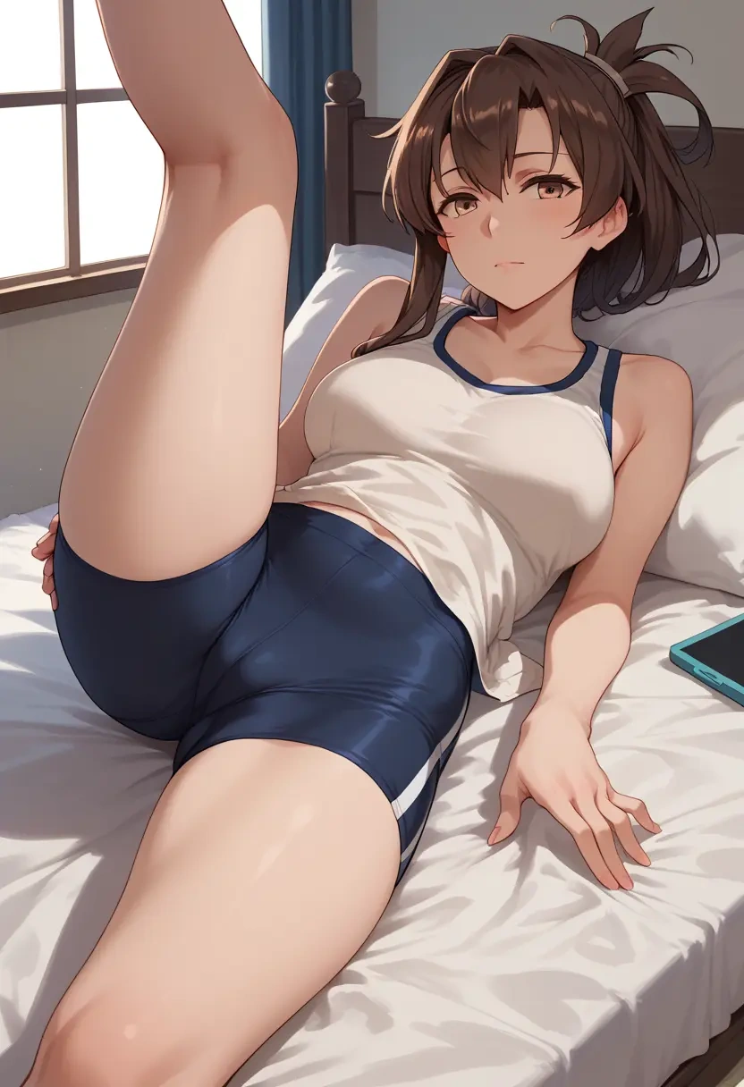 kantai_collection,akagi_(kancolle),yoga shorts,spread legs,sexy,one leg up  - 