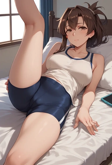 kantai_collection,akagi_(kancolle),yoga shorts,spread legs,sexy,one leg up  - AI generated anime art