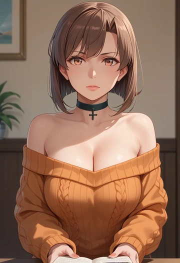 kantai_collection,akagi_(kancolle),orange,sweater,choker  - AI generated anime art