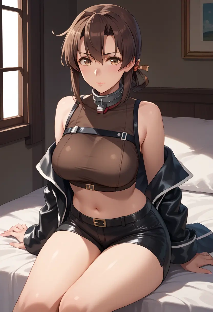 kantai_collection,akagi_(kancolle),leather,shorts,crop top  - 