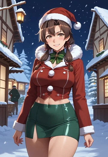 kantai_collection,akagi_(kancolle),Christmas,dress  - AI generated anime art