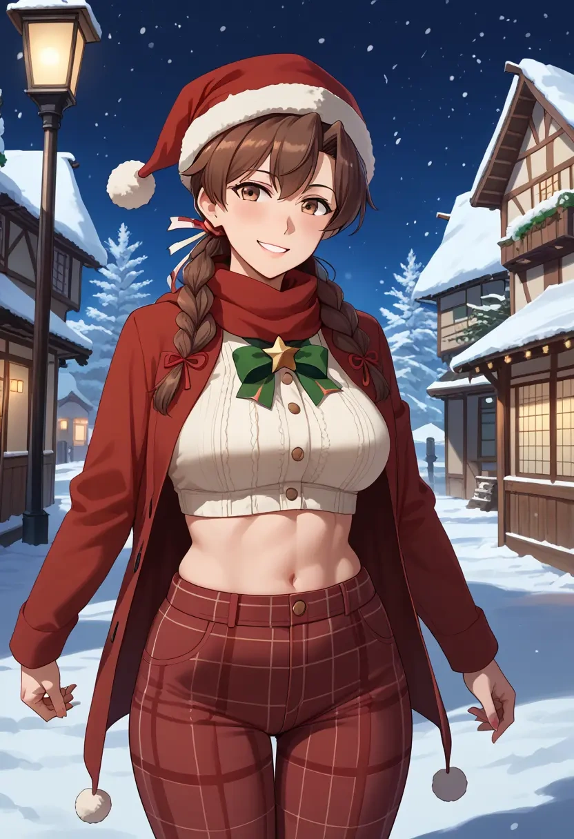 kantai_collection,akagi_(kancolle),Christmas,plaid trousers  - 