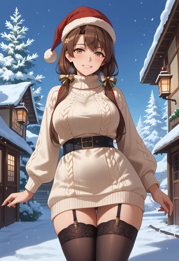 kantai_collection,akagi_(kancolle),sweater,stockings,Thigh garters  - AI generated anime art