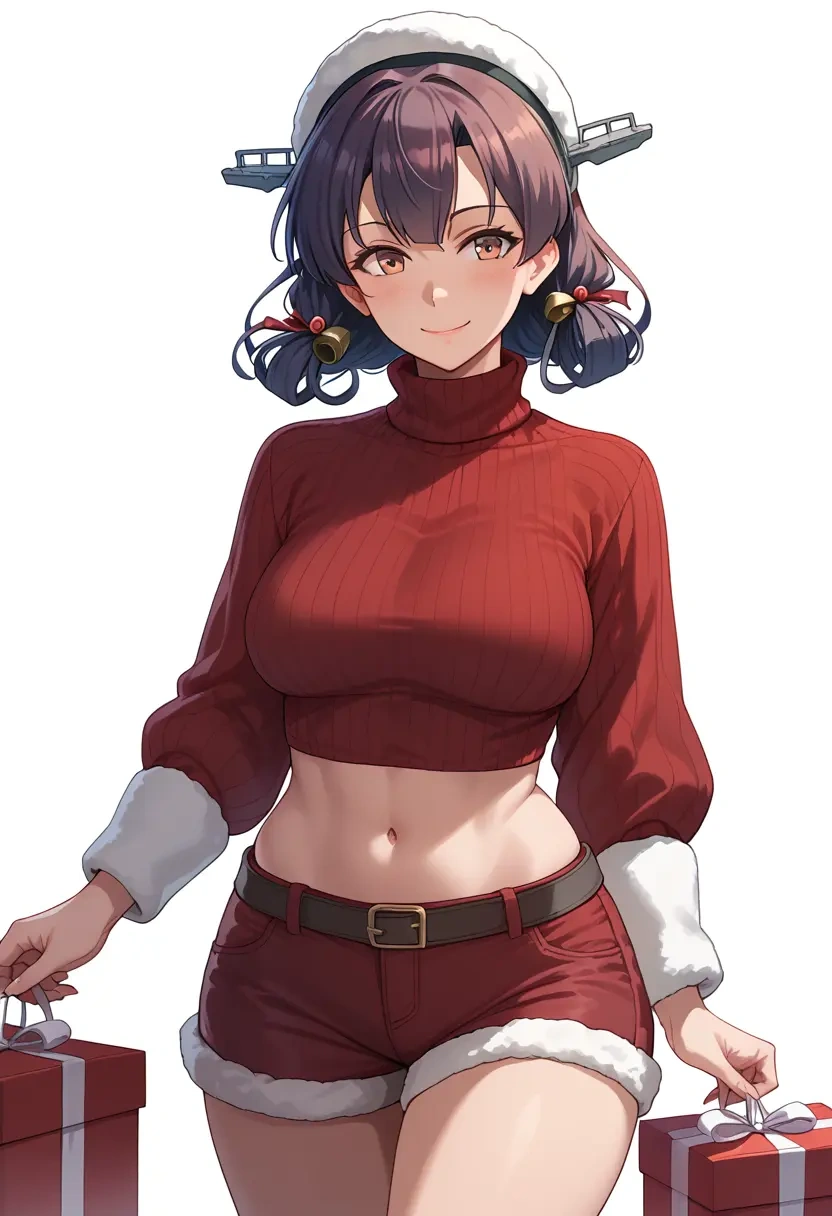 kantai_collection,akagi_(kancolle),Christmas,red velvet shorts,turtleneck sweater  - 