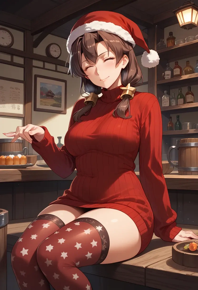 kantai_collection,akagi_(kancolle),Christmas,sweater dress,stockings  - 