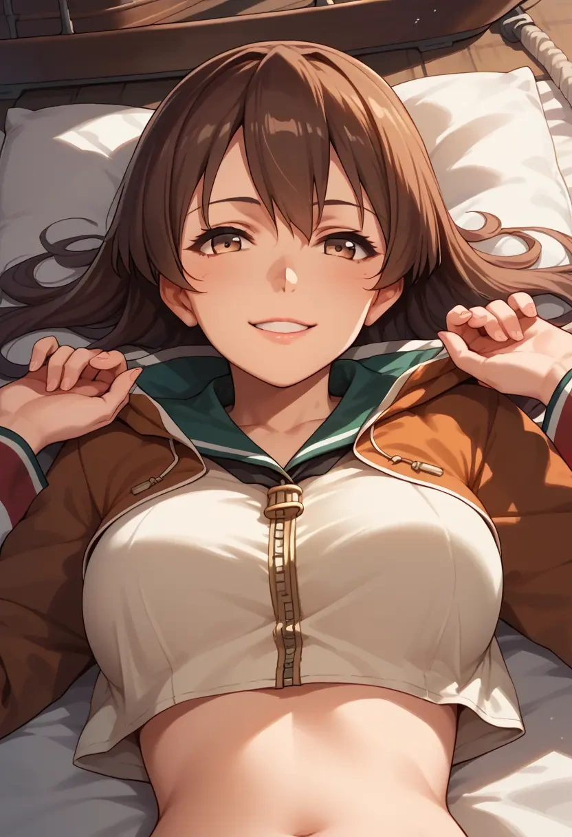 kantai_collection,akagi_(kancolle),crop hoodie,shorts  - 