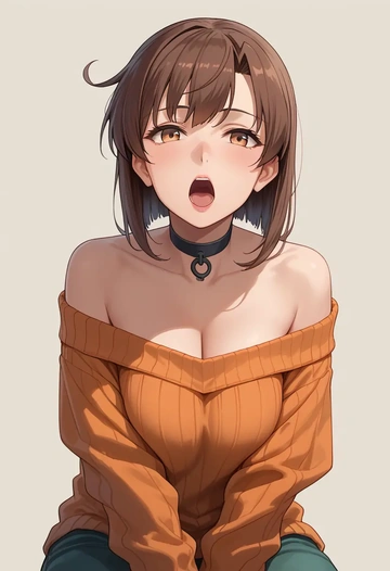 kantai_collection,akagi_(kancolle),orange,sweater,choker  - AI generated anime art