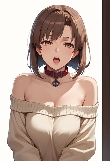 kantai_collection,akagi_(kancolle),sweater,off-shoulder,collar  - AI generated anime art