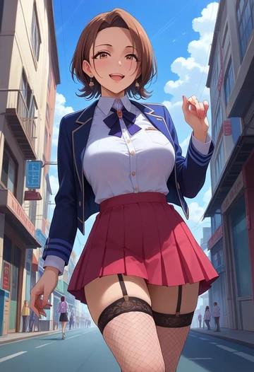 idolmaster,akagi_miria,mini skirt, stockings  - AI generated anime art