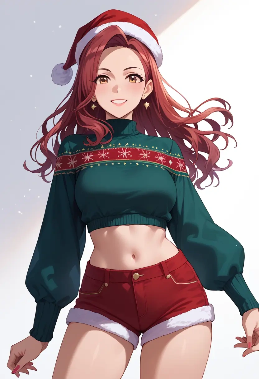 idolmaster,akagi_miria,Christmas,red velvet shorts  - 