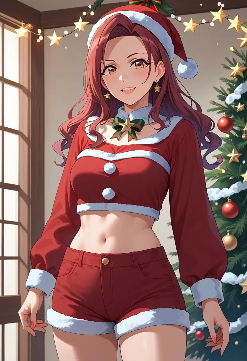 idolmaster,akagi_miria,Christmas,red velvet shorts  - 